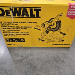 AS-IS DEWALT 15 Amp Corded 12 in. Double Bevel Sliding Compound Miter Saw, Blade Wrench and Material Clamp