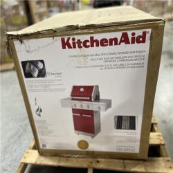 DALLAS LOCATION- NEW! KitchenAid 3-Burner Propane Gas Grill in Red with Ceramic Sear Side Burner