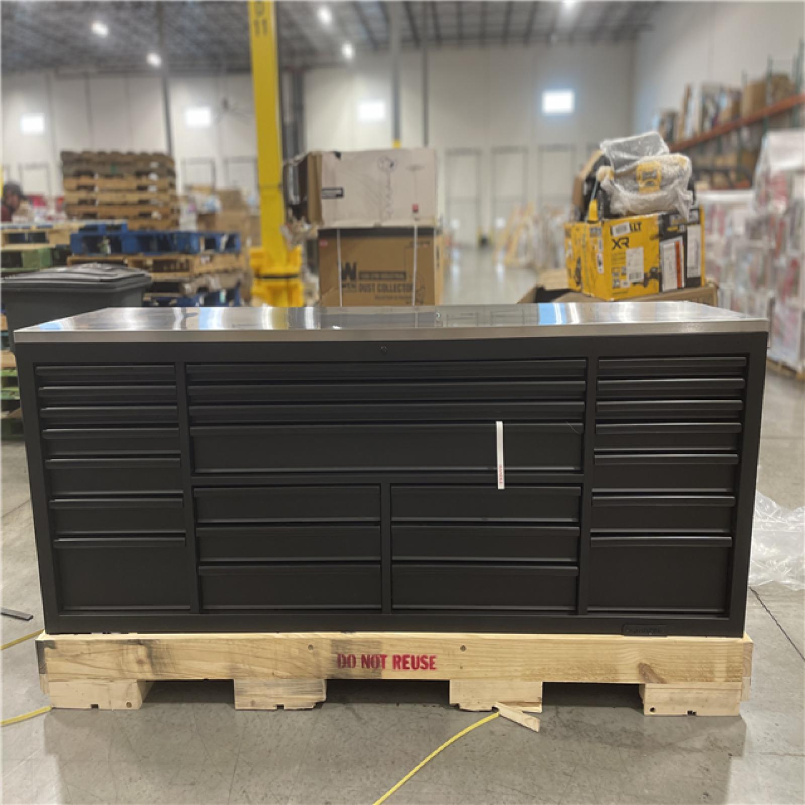 DALLAS LOCATION- Husky Tool Storage Heavy Duty 96 in. W x 24 in. D Matte Black Mobile Workbench Cabinet with Stainless Steel Top