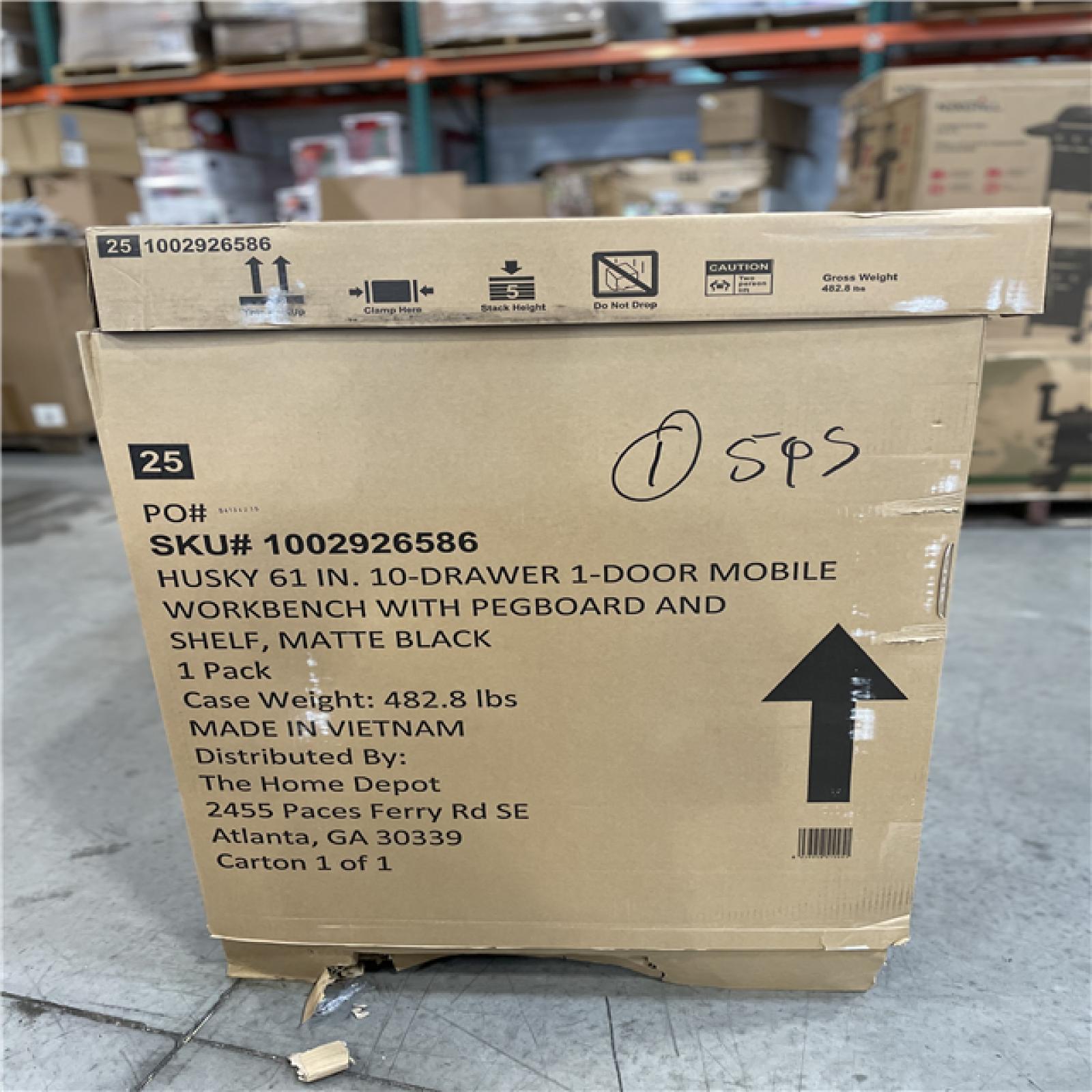 DALLAS LOCATION- AS-IS HUSKY 61 in. W x 26 in. D Heavy Duty 10-Drawer 1-Door Mobile Workbench