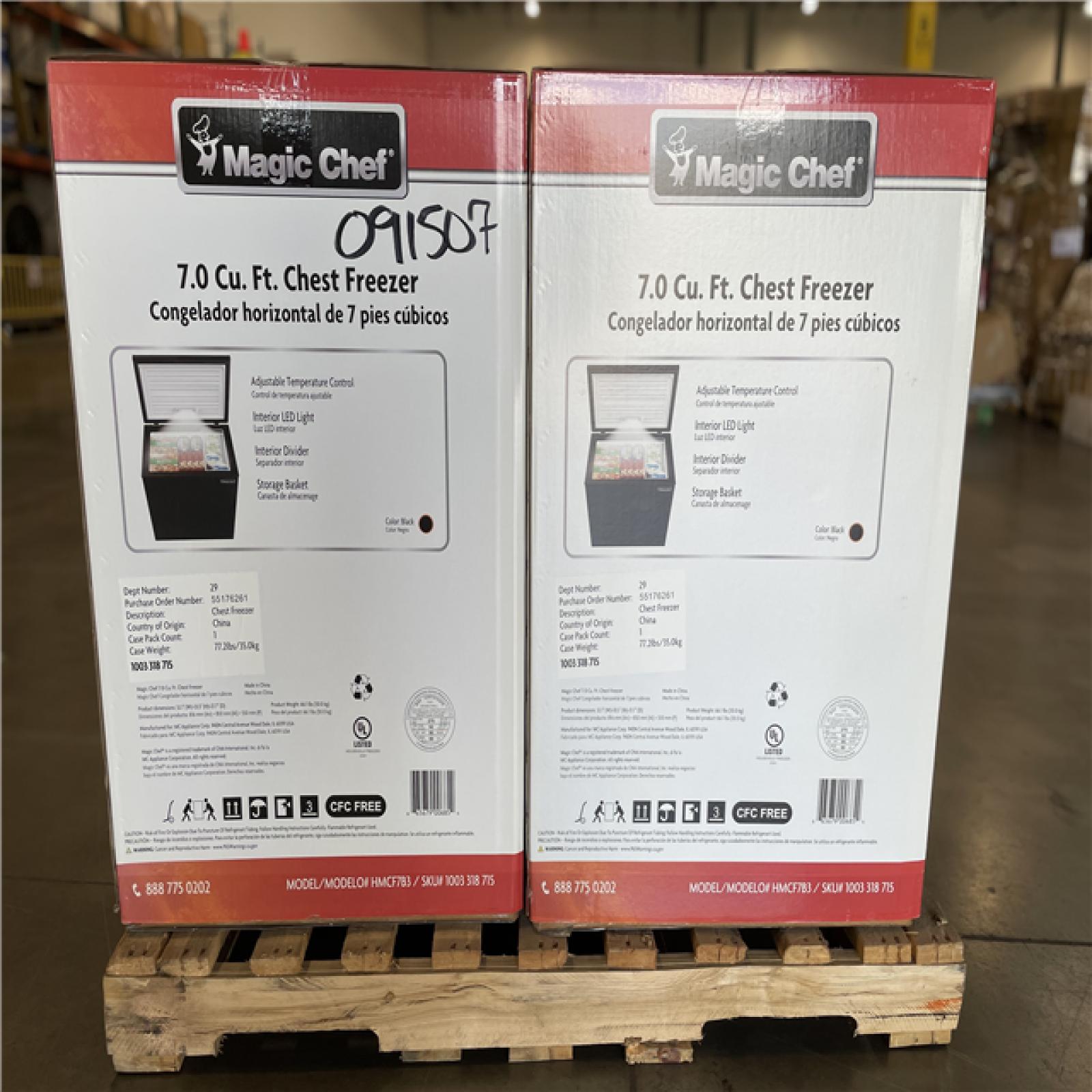 DALLAS LOCATION - MAGIC CHEF 7.0FT CHEST FREEZER PALLET-(2 UNITS)