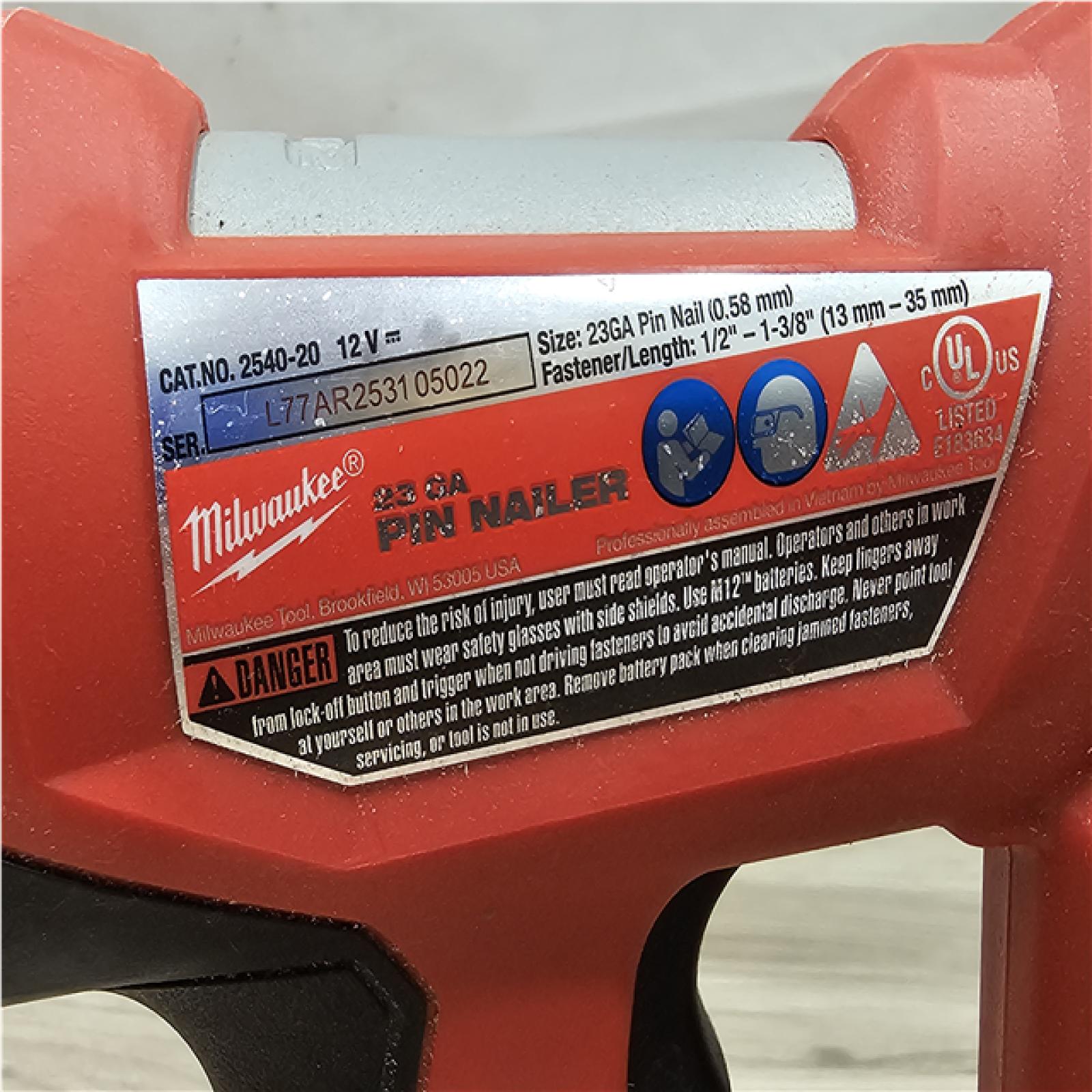 AS-IS Milwaukee M12 12-Volt 23-Gauge Lithium-Ion Cordless Pin Nailer (Tool-Only)