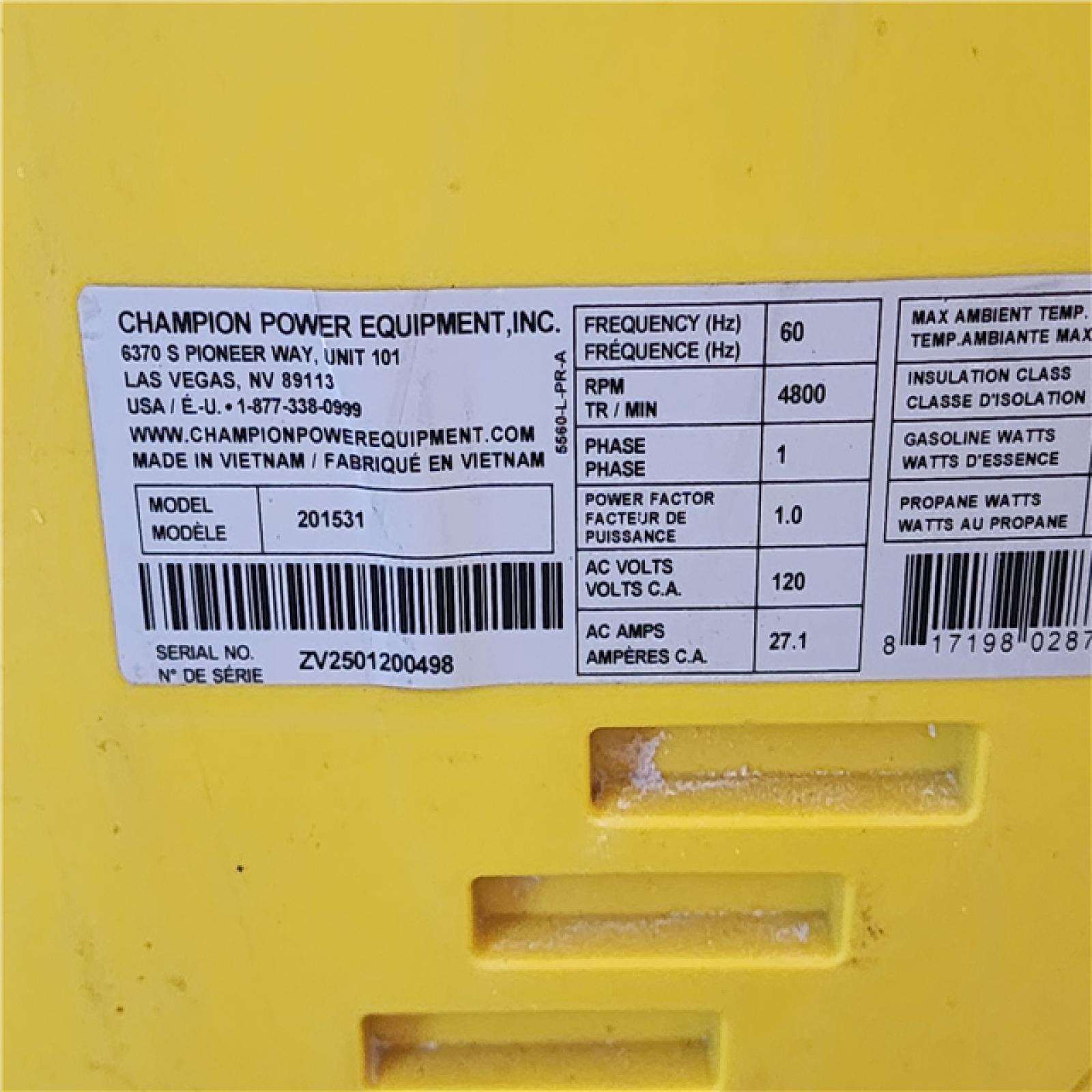 HOUSTON LOCATION - AS-IS CHAMPION 4500/3500-Watt Electric Start Gasoline/Propane Powered Dual Fuel Inverter Generator with Quiet Technology and CO Shield