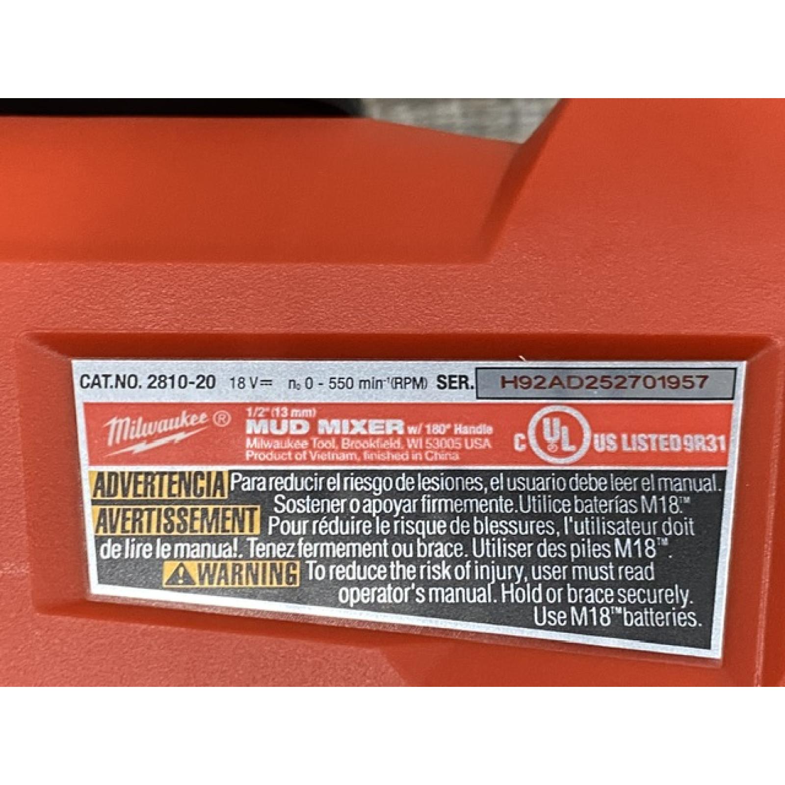 AS-IS Milwaukee FUEL 18V Lithium-Ion Brushless Cordless 1/2 in. Mud Mixer (Tool-Only)