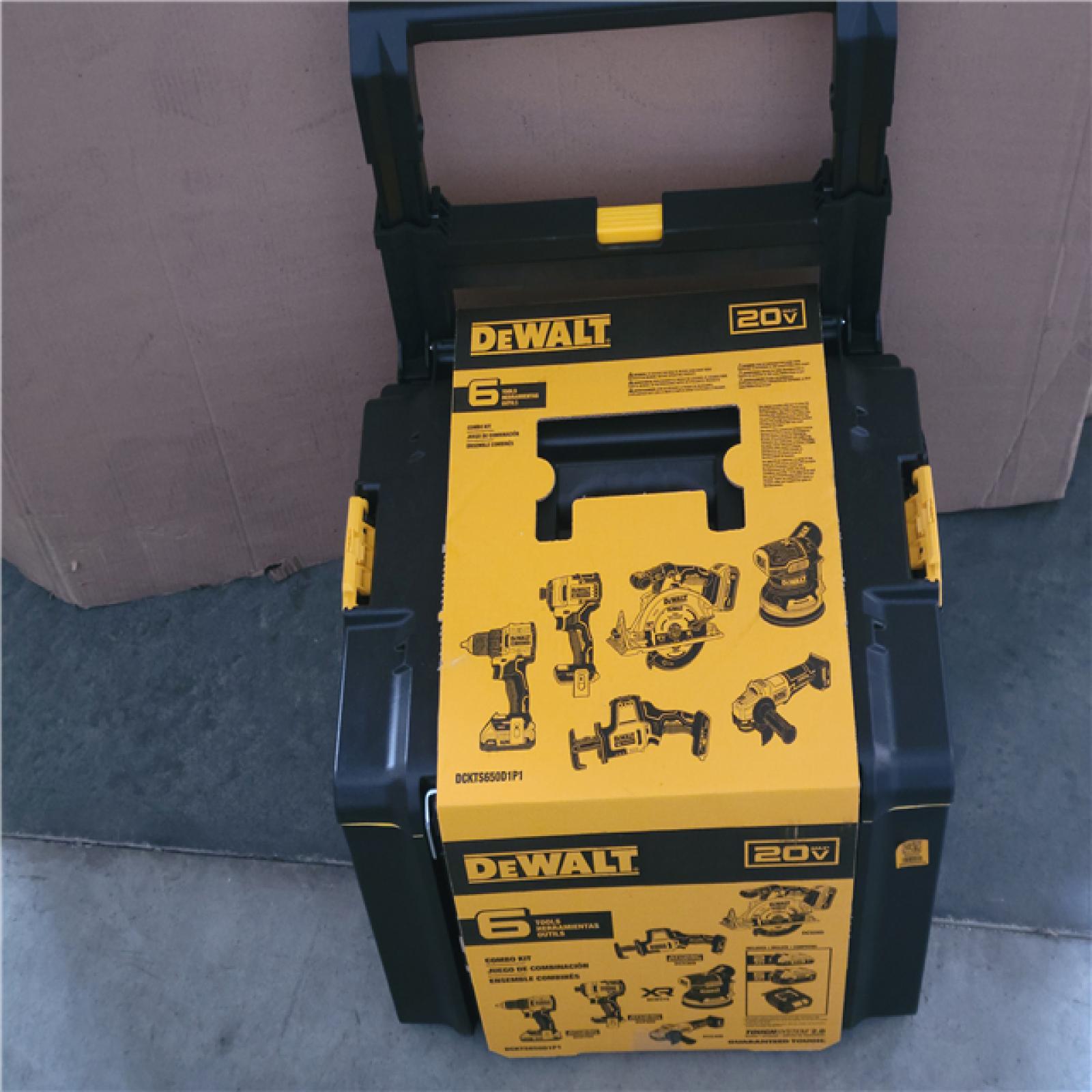 California AS-IS DeWalt 6-Tool Combo Kit  Includes (2) Batteries  (No Charger) and Toughsystem Modular Tool Box
