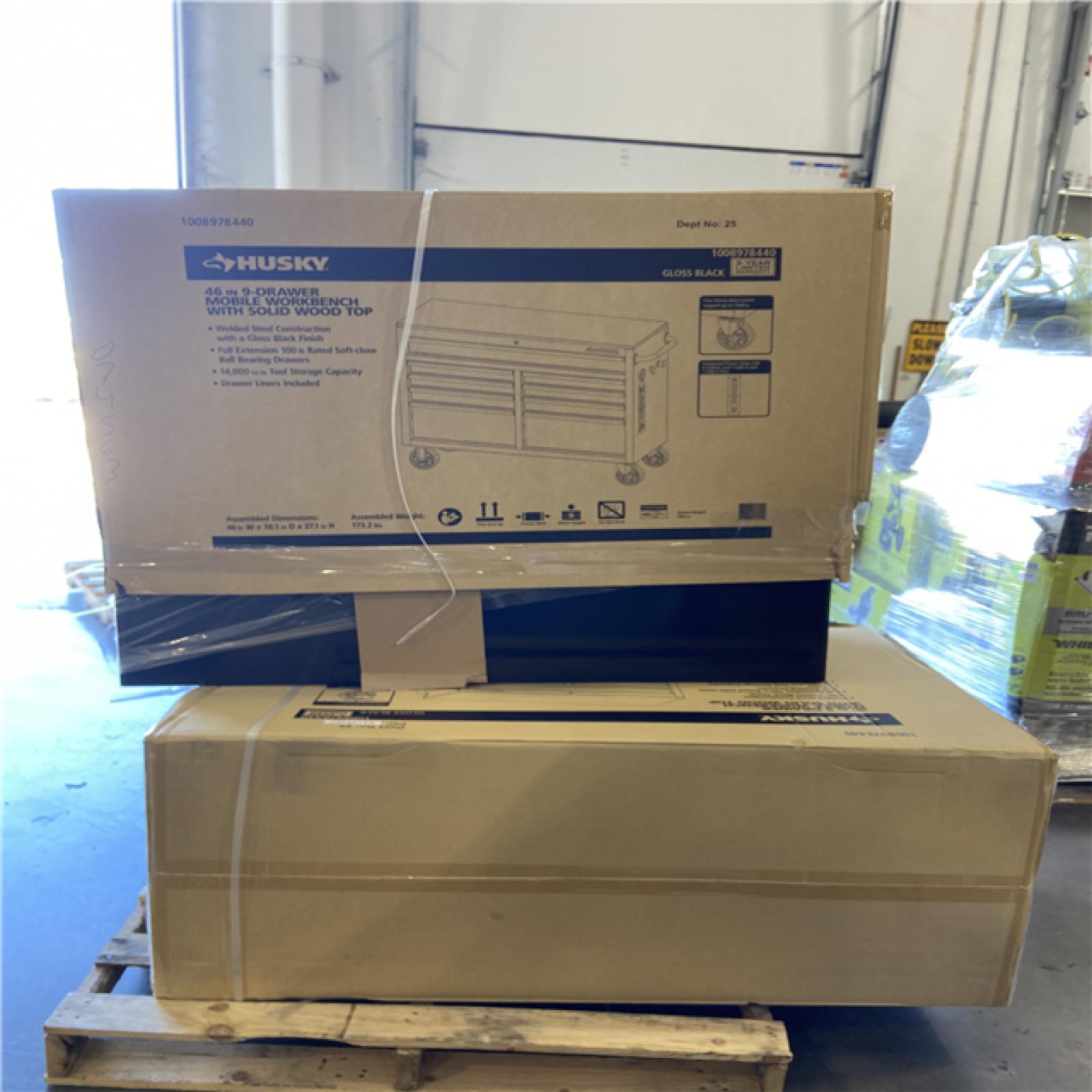 DALLAS LOCATION - Husky Tool Storage 46 in. W x 18 in. D 9-Drawer Mobile Workbench Cabinet in Gloss Black - 2 UNITS