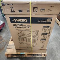 Phoenix NEW Husky 46 in. x 25 in. D 9-Drawer Mobile Workbench with Adjustable Height Wood Top in Gloss Black