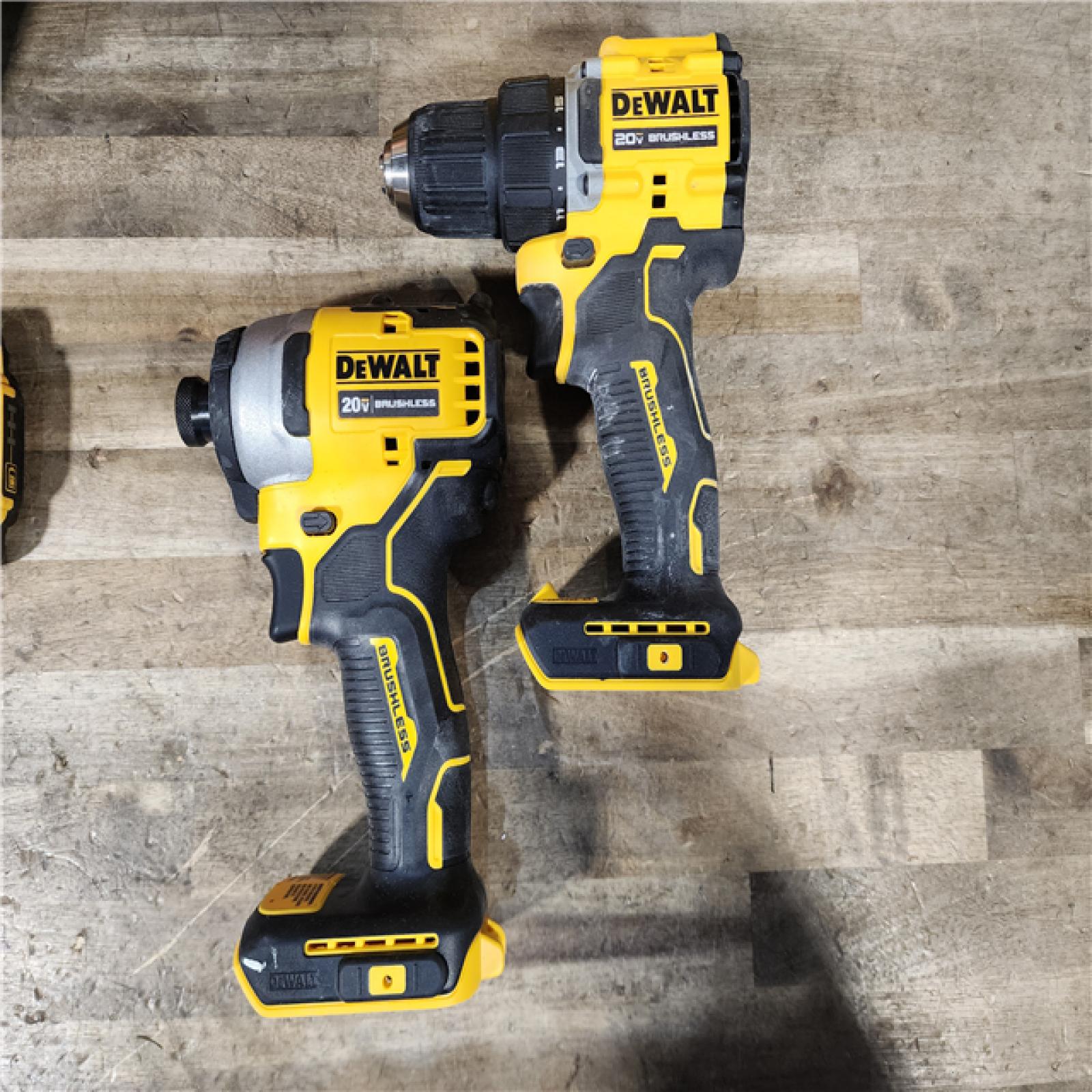HOUSTON LOCATION - AS-IS Dewalt DCK225D2 20V MAX ATOMIC Brushless Compact Lithium-Ion 1/2 in. Cordless Drill Driver and 1/4 in. Impact Driver Combo Kit with 2 Batteries 2 Ah