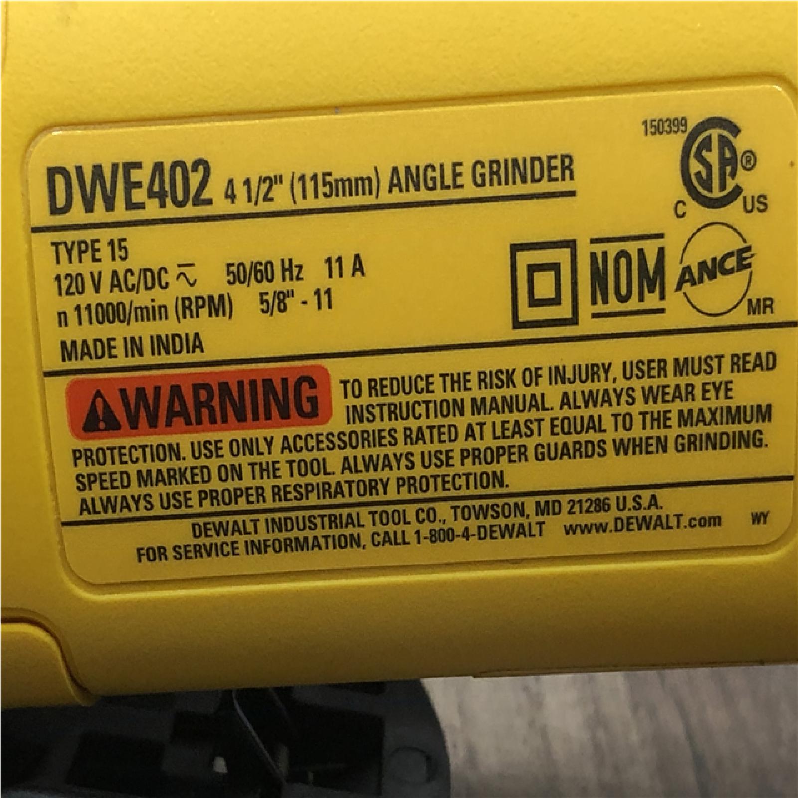 AS-IS DEWALT 11 Amp Corded 4.5 in. Small Angle Grinder