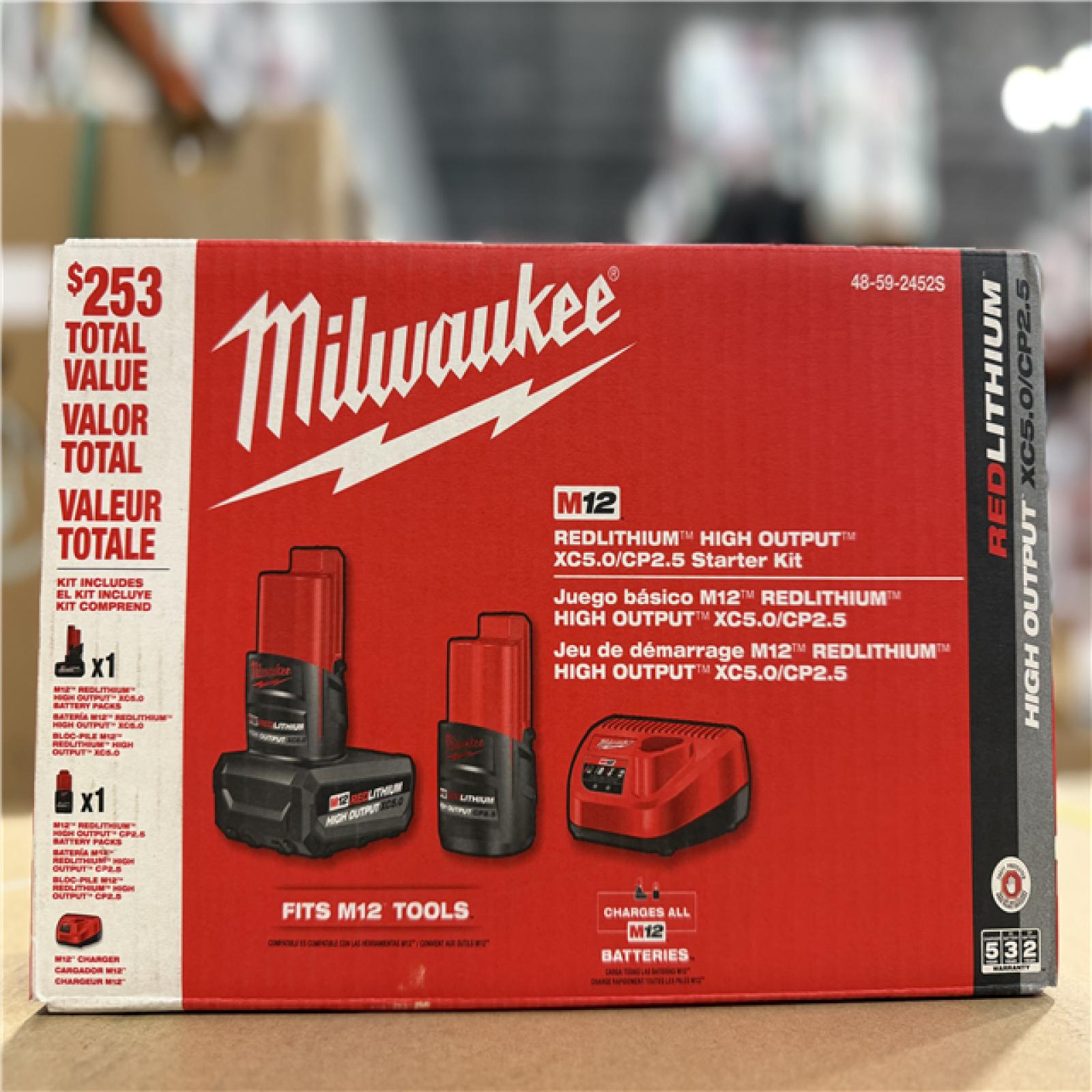 NEW! - Milwaukee M12 12-Volt Lithium-Ion High Output 5.0 Ah and 2.5 Ah Battery Packs and Charger Starter Kit