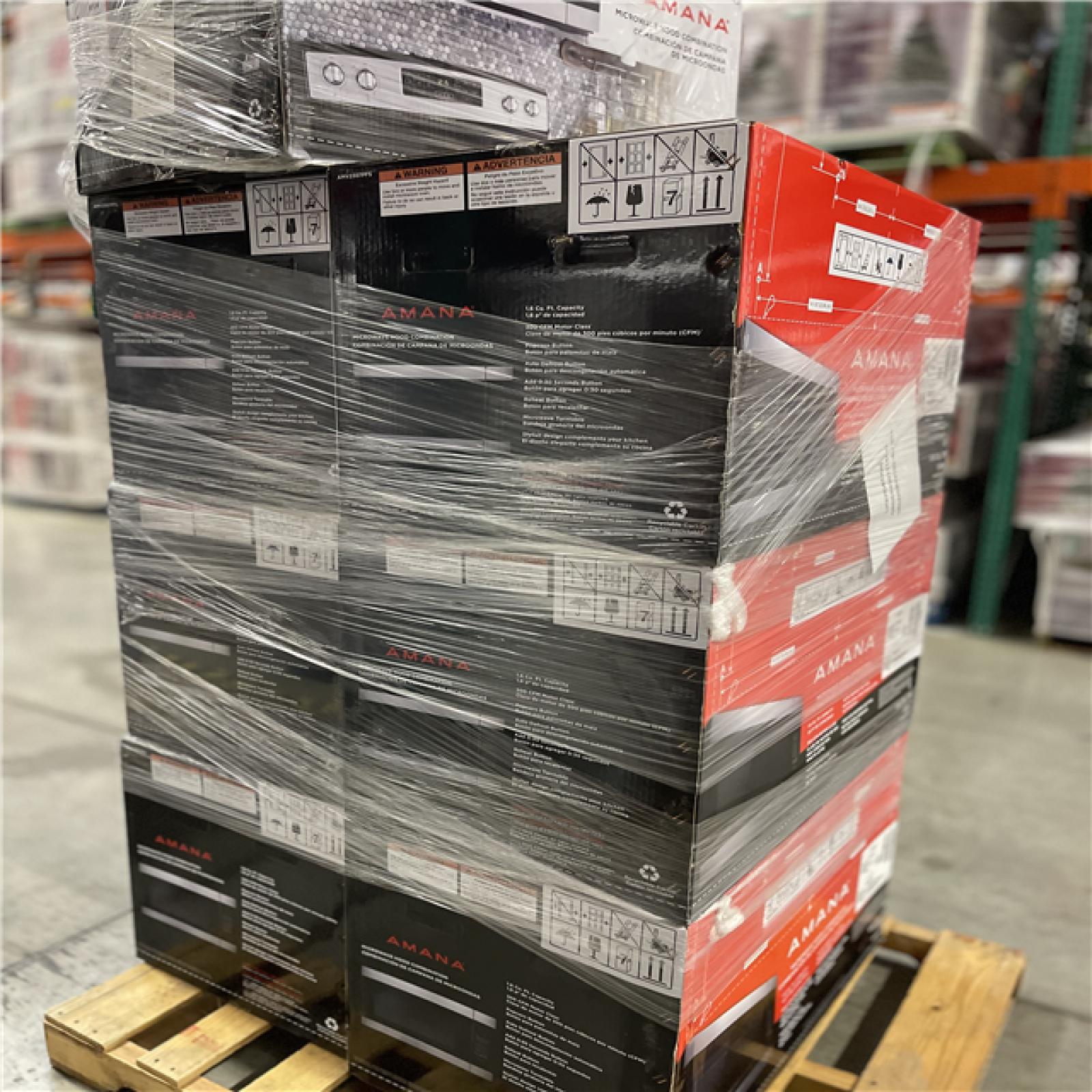 DALLAS LOCATION- NEW!- Amana 1.6 cu. ft. Stainless Steel Electric 1000-Watt Over the Range Microwave 300 Exhaust CFM PALLET (7 UNITS)