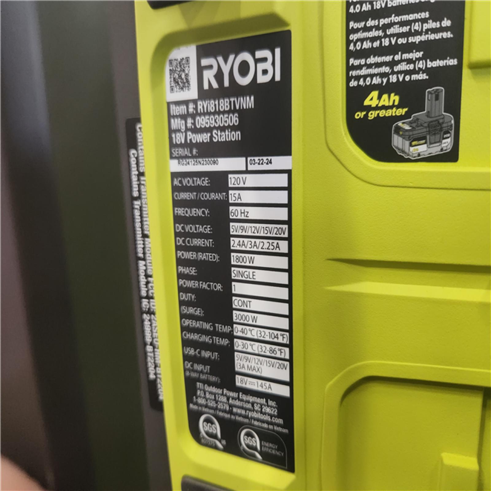 Phoenix NEW RYOBI 18V ONE+ 1800-Watt Portable Battery Inverter Power Station/8-Port Charger (Tool Only)