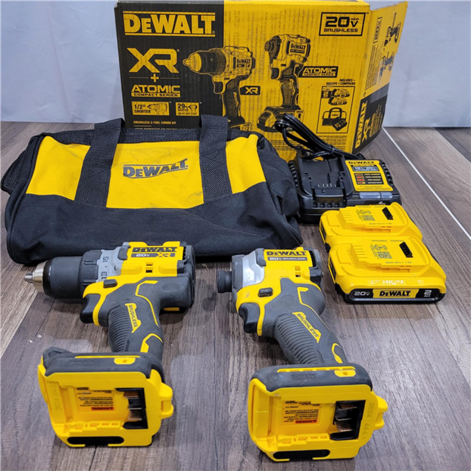 DEWALT 20V MAX XR Cordless Drill/Driver, ATOMIC Impact Driver 2 Tool Combo Kit, (2) 2.0Ah Batteries, Charger, and Bag