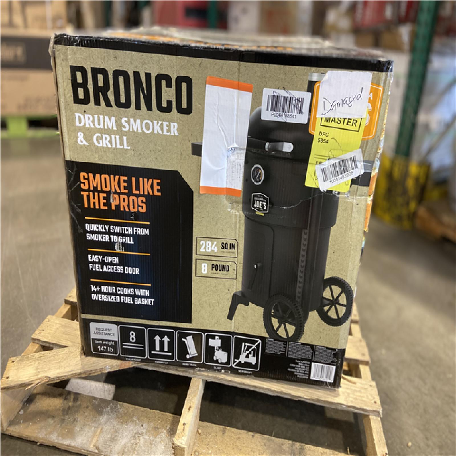 DALLAS LOCATION - OKLAHOMA JOE'S Bronco Charcoal Drum Smoker and Grill in Black with 284 sq. in. of Cooking Space (2 UNITS)