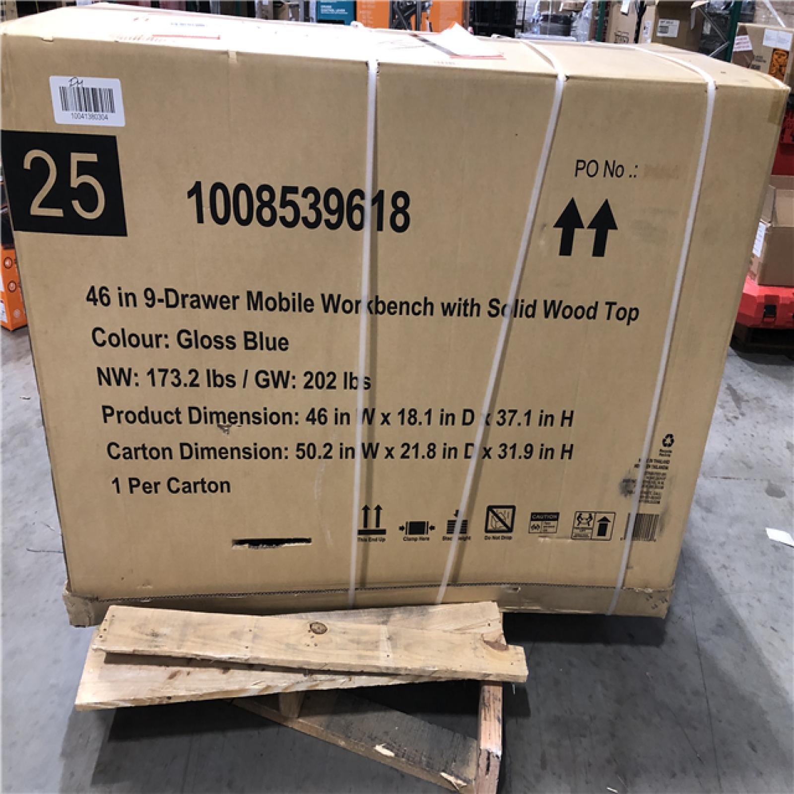 DALLAS LOCATION -  Husky Tool Storage 46 in. W x 18 in. D 9-Drawer Gloss Blue Mobile Workbench Cabinet