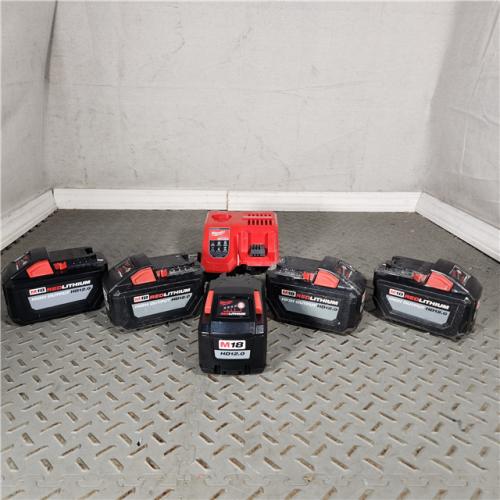 Houston Location AS IS - Milwaukee M18 HD 12.0Ah Battery Pack With Charger (Qty-5) Good Condition