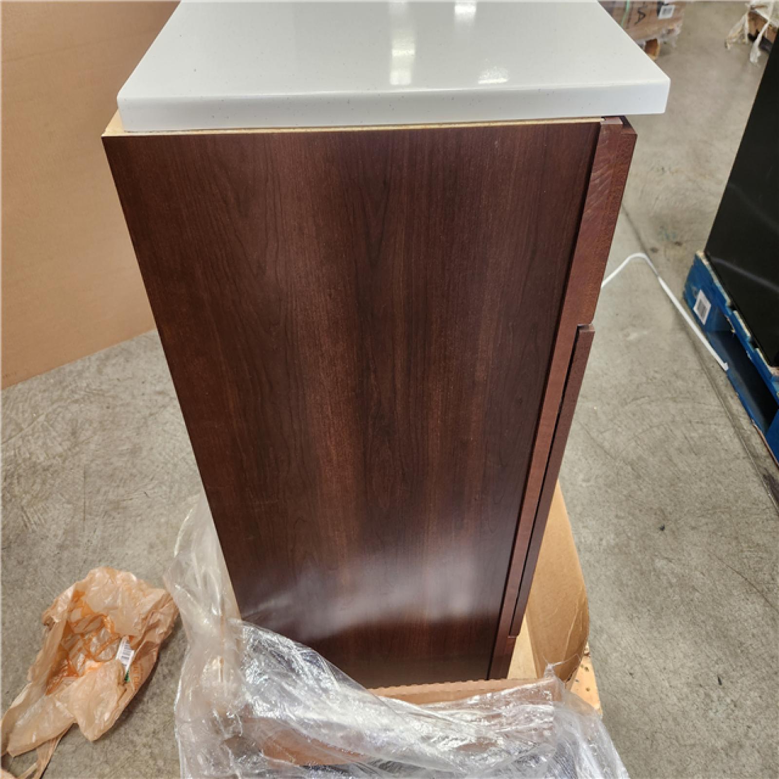 Phoenix NEW Home Decorators Collection Sedgewood 48.5 in. W x 18.75 in. D x 34.375 in. H Single Sink Bath Vanity in Dark Cognac with Arctic Solid Surface Top