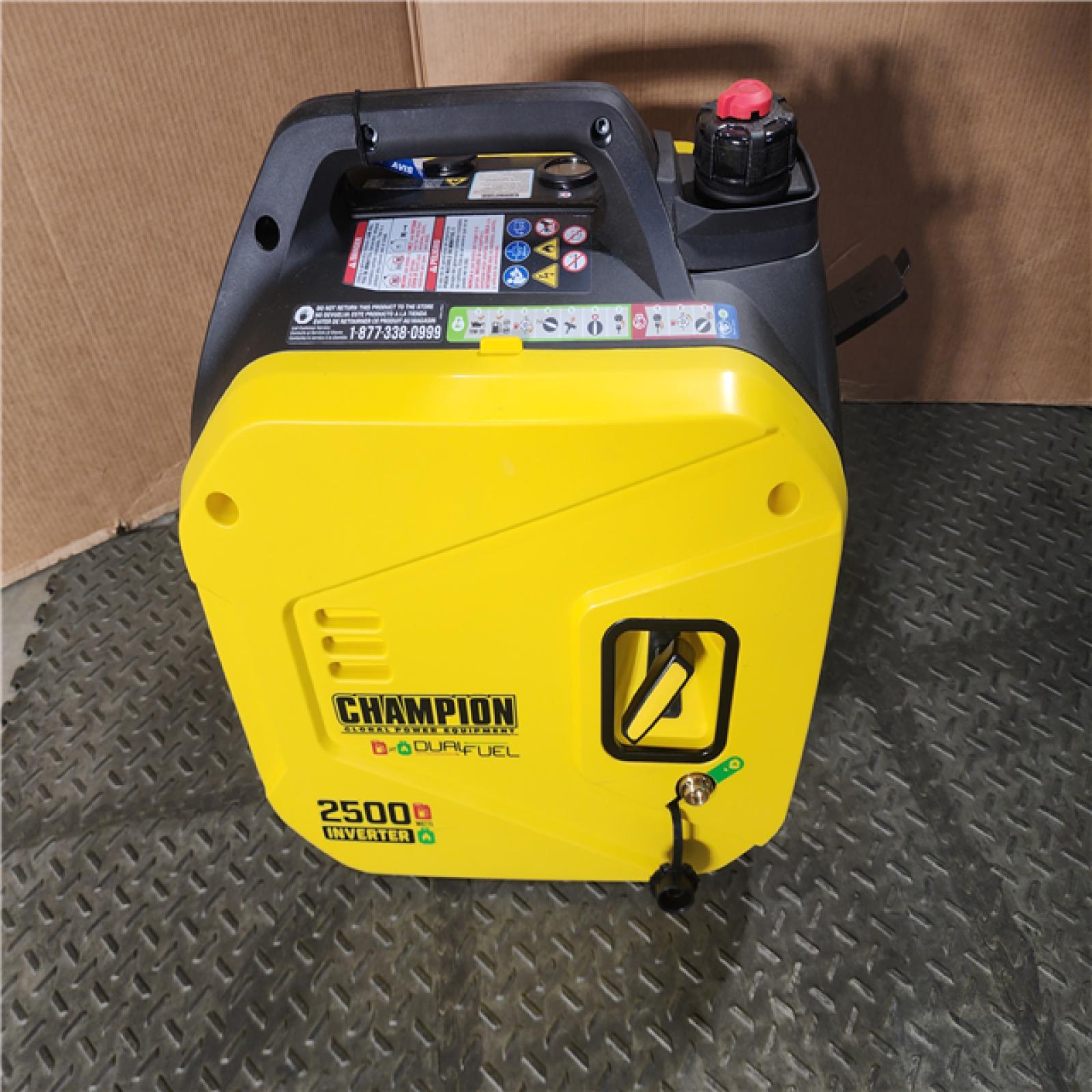 HOUSTON LOCATION - AS-IS CHAMPION 2500/1850-Watt Recoil Start Gasoline/Propane Powered Dual Fuel Inverter Generator with Quiet Technology and CO Shield