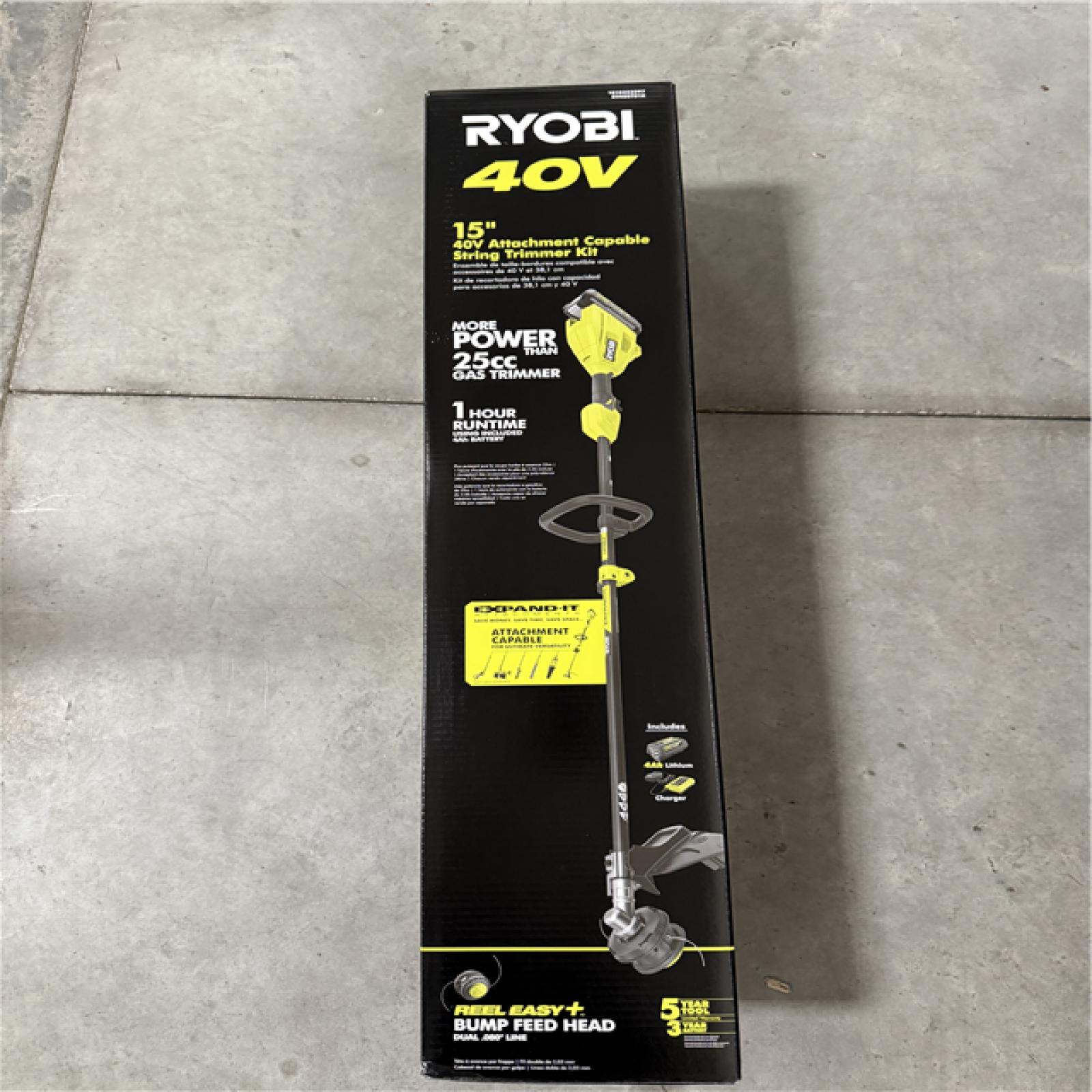 California NEW Sealed Ryobi 40V 15 Attachment Capable String Trimmer Kit, Includes (1) Battery & Charger