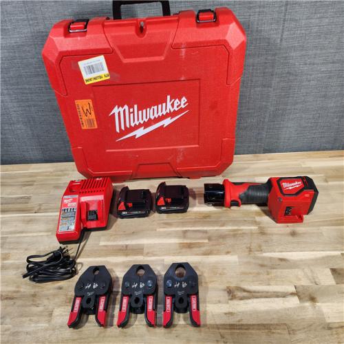 HOUSTON LOCATION - AS-IS M18 18V Lithium-Ion Cordless Short Throw Press Tool Kit with 3 PEX Crimp Jaws (2) 2.0 Ah Batteries and Charger