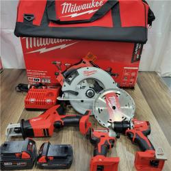 AS-IS Milwaukee M18 18-Volt Lithium-Ion Brushless Cordless Combo Kit (4-Tool) with 2-Batteries, 1-Charger and Tool Bag