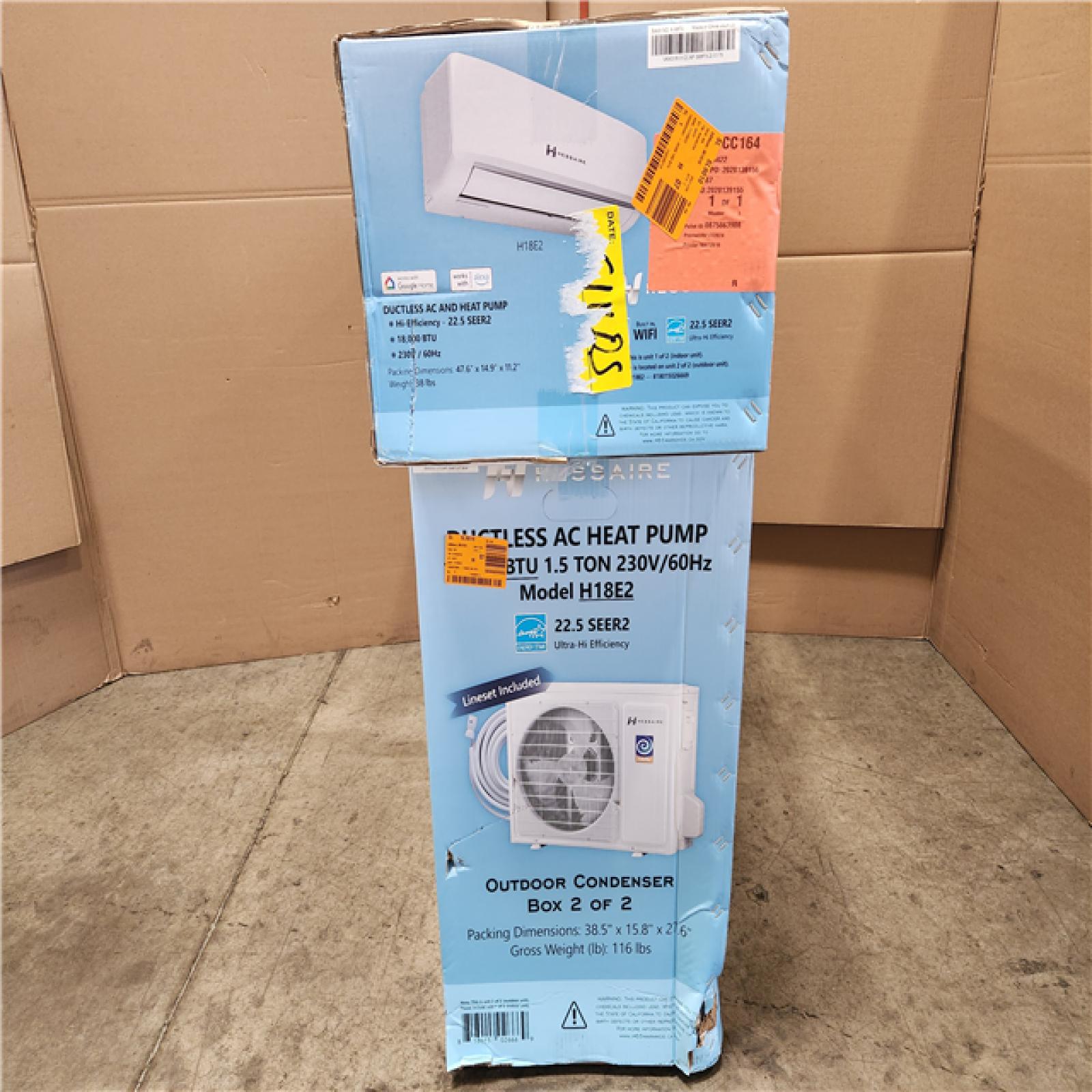 Phoenix Location NEW Hessaire DIY 22.5 SEER2 18,000 BTU Wi-Fi 1.5-Ton Ductless Mini Split Air Conditioner,Heat Pump, Variable Speed Inverter-208V/230V