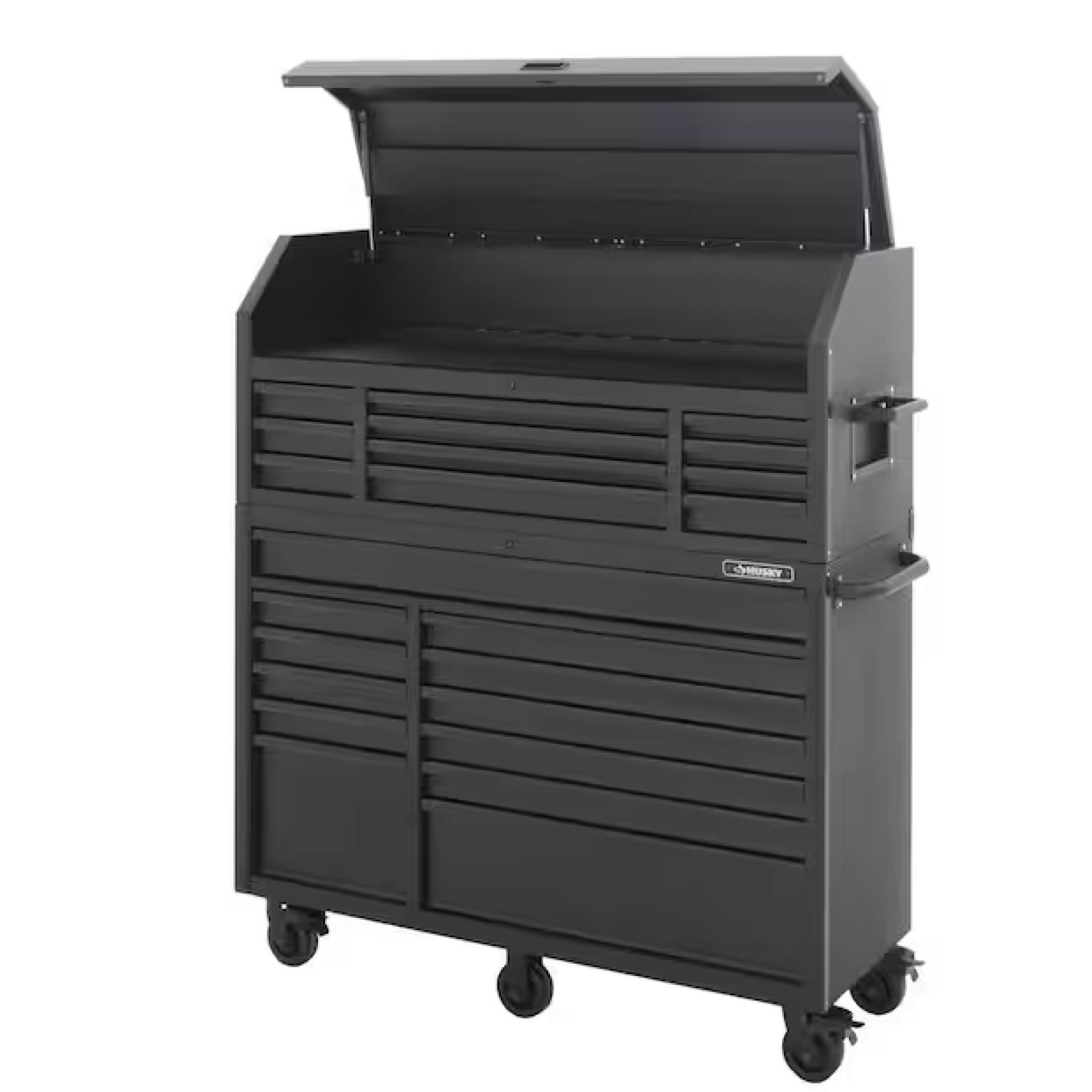 DALLAS LOCATION - Husky 56 in. W x 22 in. D Heavy Duty 23-Drawer Combination Rolling Tool Chest and Top Tool Cabinet in Matte Black (Bottom Piece Only)