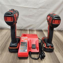 AS-IS- Milwaukee 18V Cordless Brushed 2-Tool Drill/Driver and Impact Driver Kit