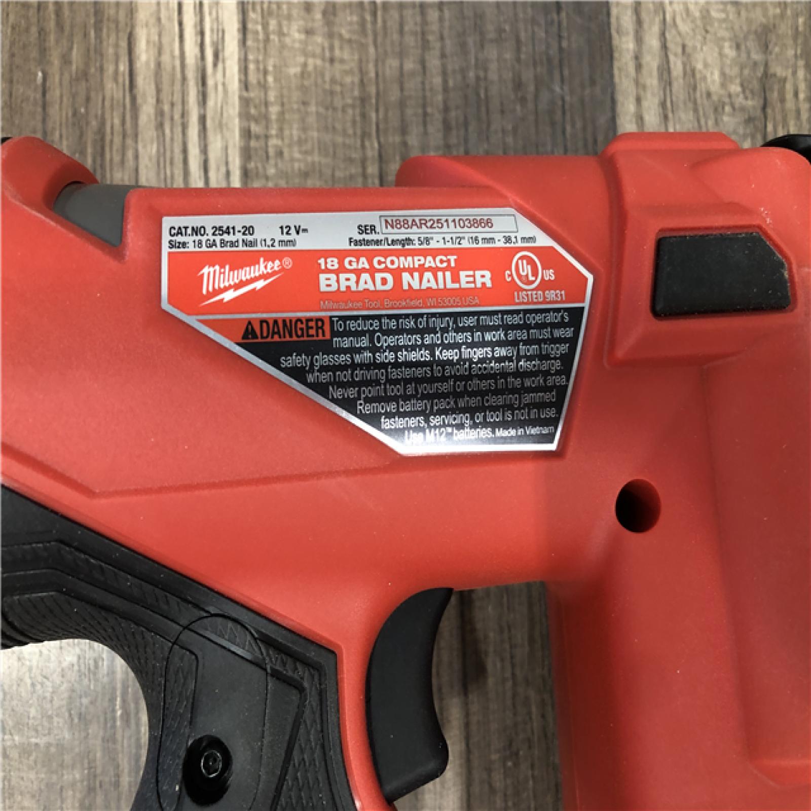 AS-IS Milwaukee FUEL 12-Volt Lithium-Ion Brushless Cordless 18-Gauge 1-1/2 in. Compact Brad Nailer (Tool Only)