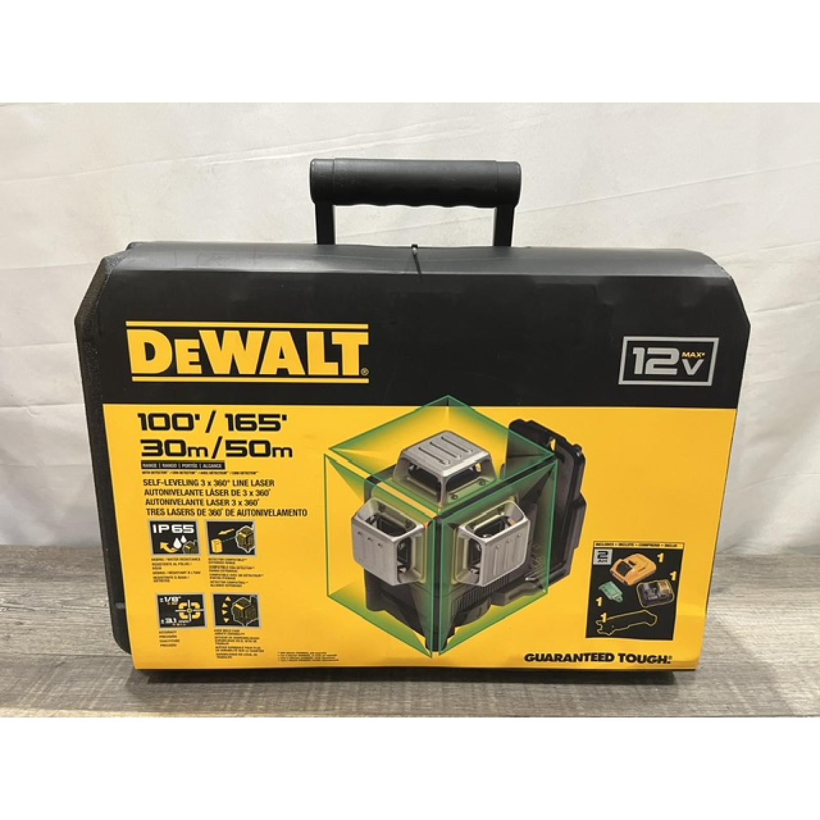 NEW - DEWALT 12V MAX Lithium-Ion 100 ft. Green Self-Leveling 3-Beam 360 Degree Laser Level Kit