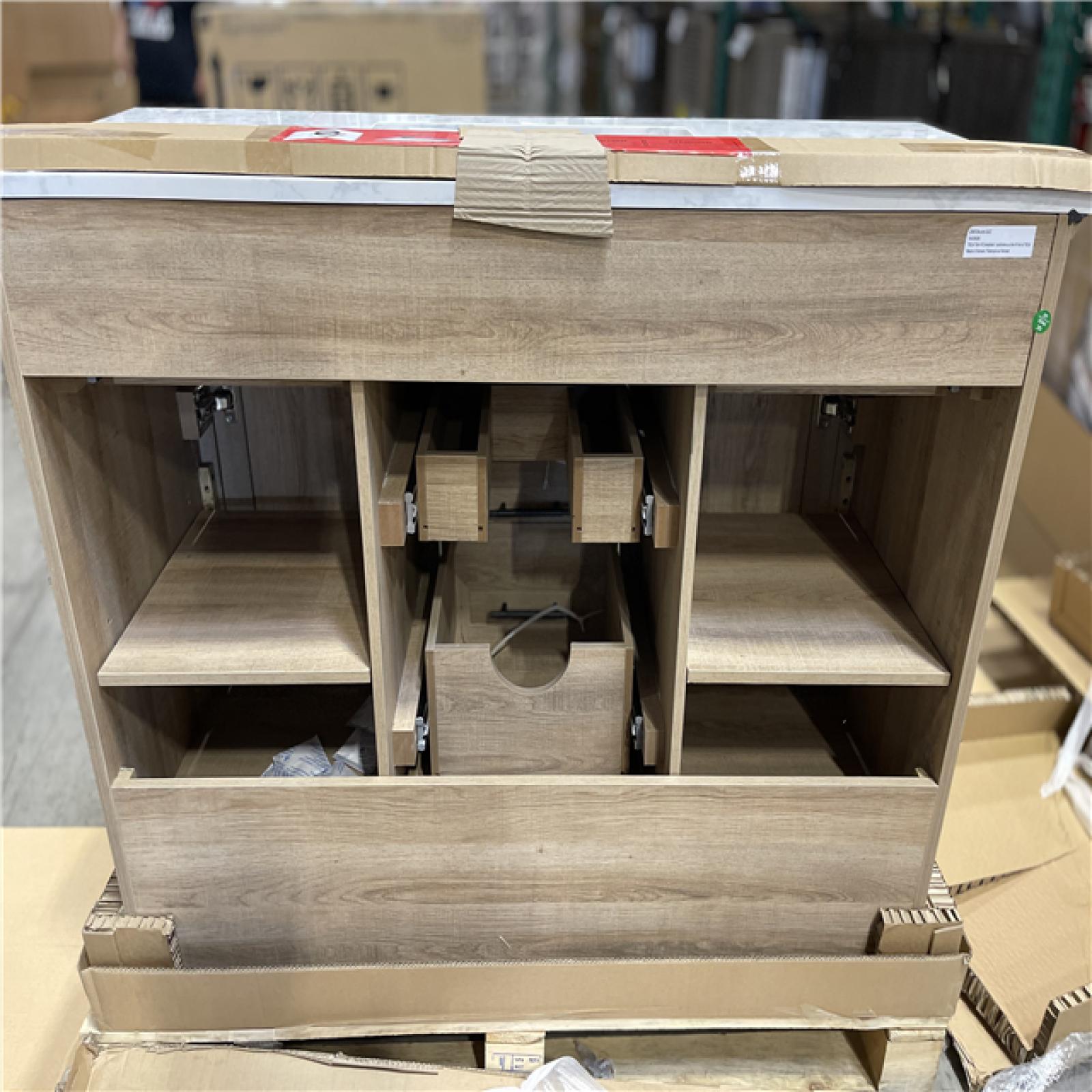 DALLAS LOCATION - Home Decorators Collection Doveton 48 in. Single Sink Freestanding Weathered Tan Bath Vanity with White Engineered Marble Top (Assembled)