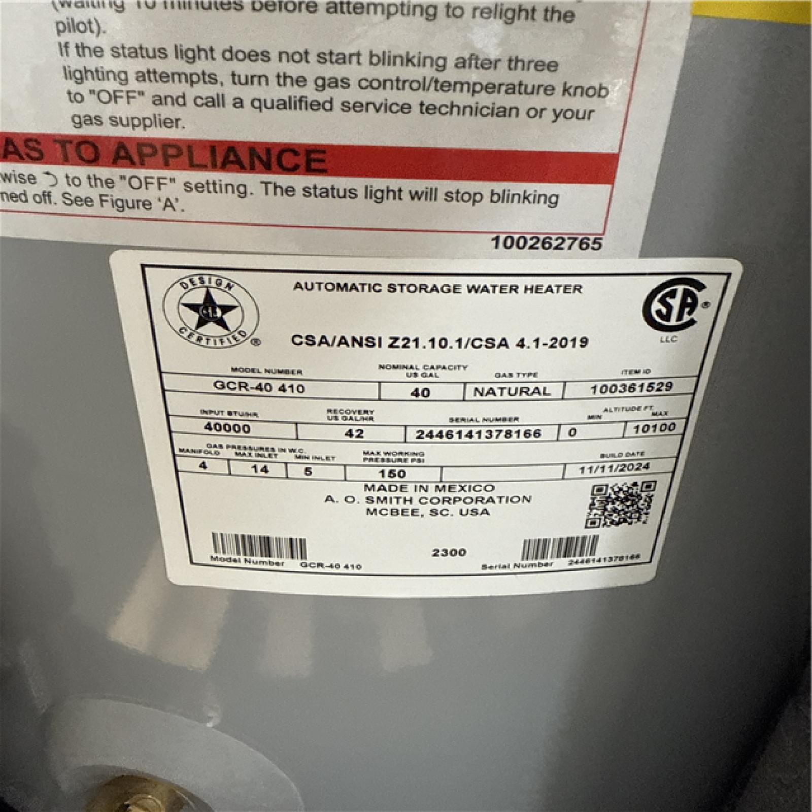 California NEW Rheem 75 Gallons Propane Gas Water Heater & AO Smith ProLine Commercial Grade 40-Gallon Natural Gas Water Heater