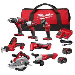 LIKE NEW Milwaukee M18 18-Volt Lithium-Ion Cordless Combo Kit 7-Tool with 2-Batteries, Charger and Tool Bag