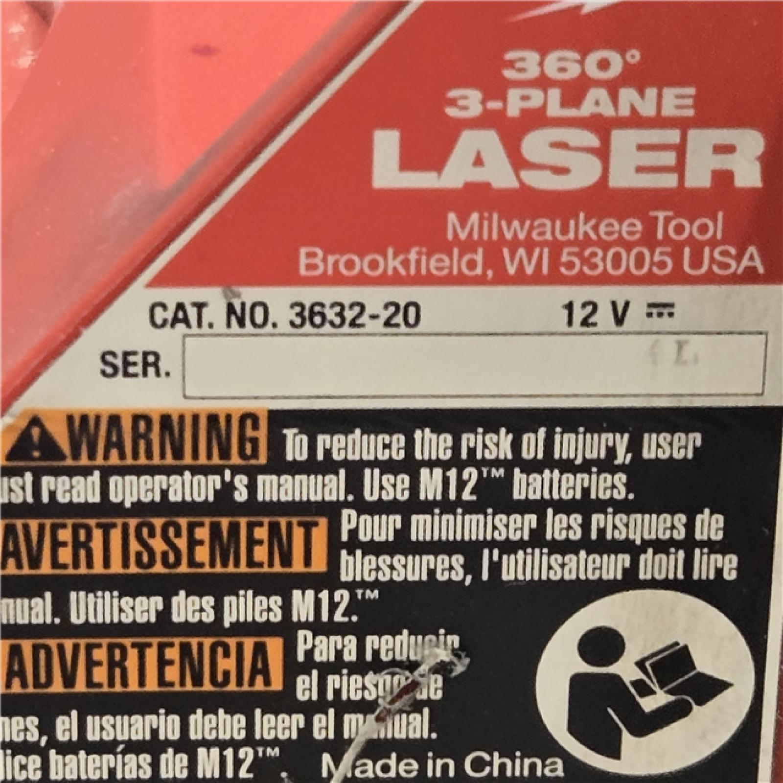 AS-IS Milwaukee-3632-21 M12 Green Beam Laser 360° 3-Plane Kit