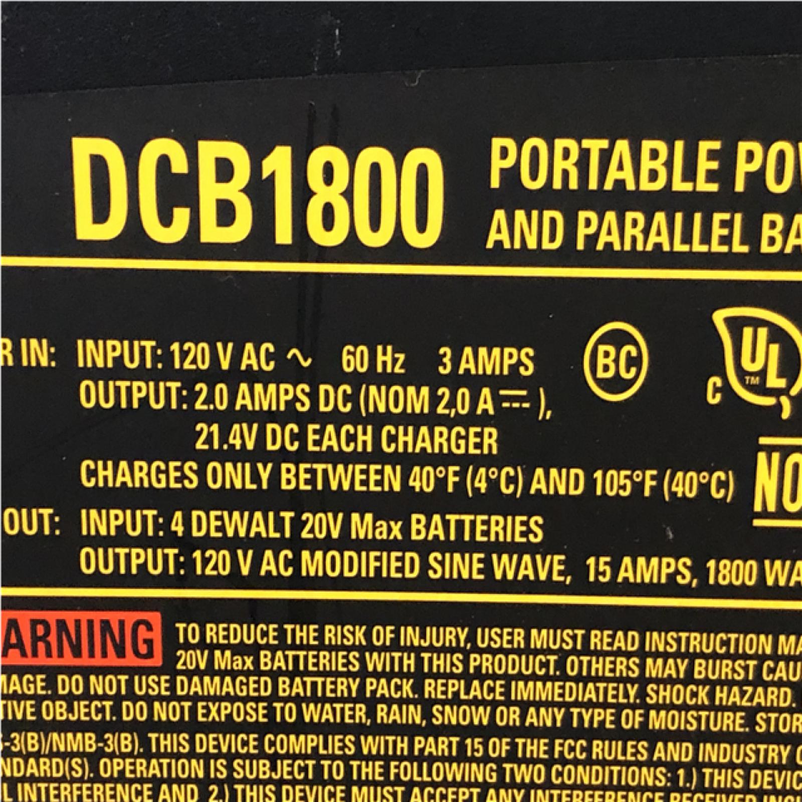 AS-IS DEWALT 1800 Watt Portable Power Station and 20V/60V MAX Lithium-Ion Battery Charger