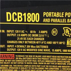 AS-IS DEWALT 1800 Watt Portable Power Station and 20V/60V MAX Lithium-Ion Battery Charger