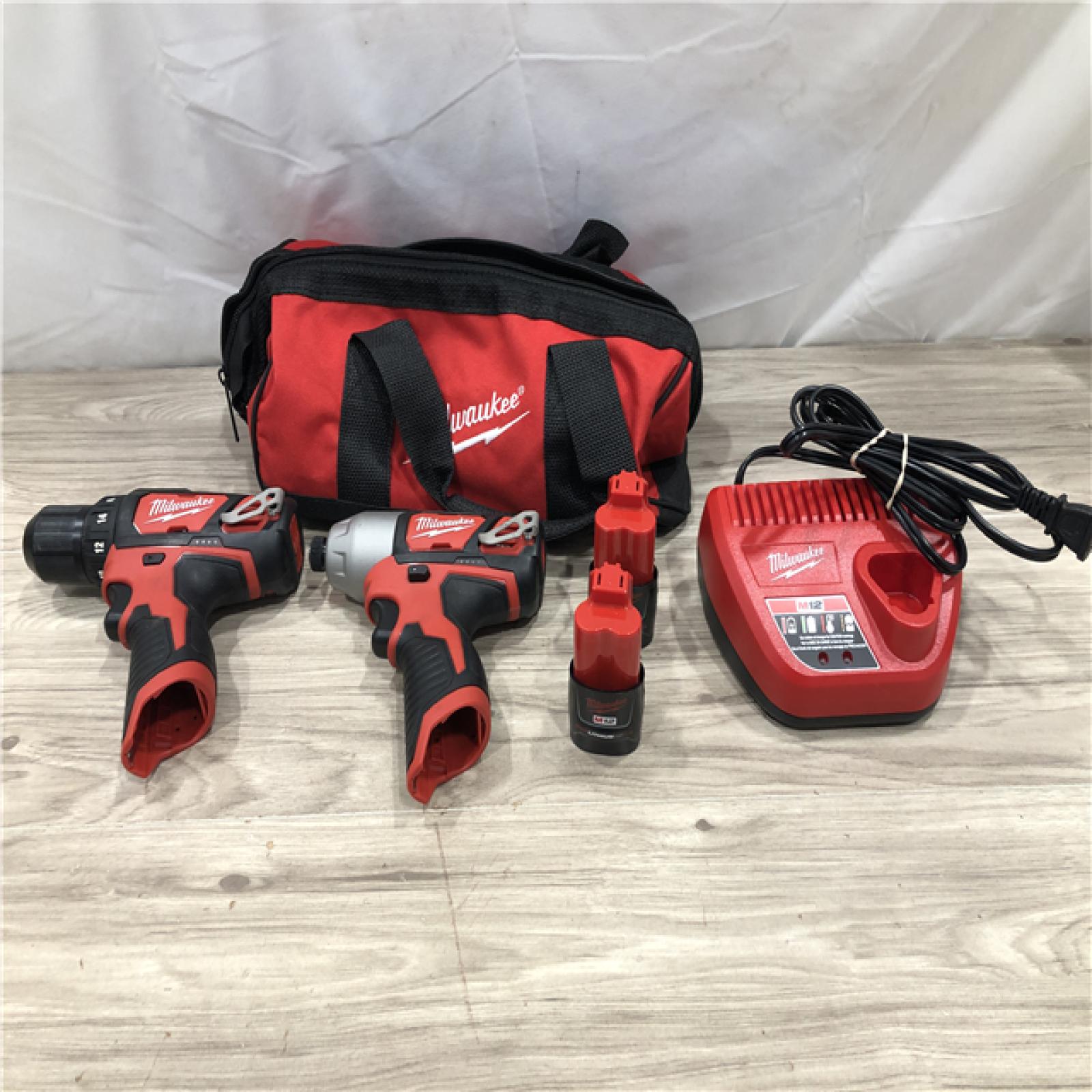 AS-IS Milwaukee 2494-22 M12 Cordless Combination 3/8 Drill / Driver and 1/4 Hex Impact Driver Dual Power Tool Kit