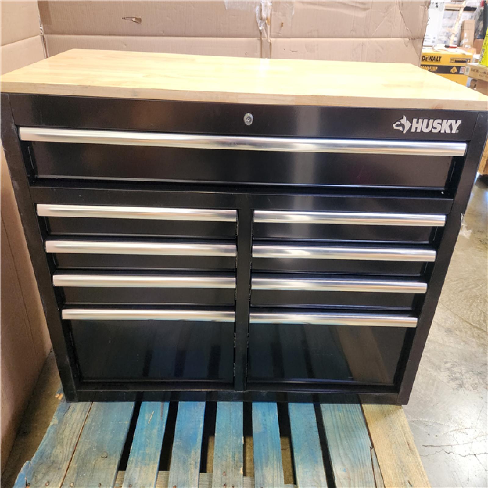Phoenix Husky Tool Storage 46 in. W x 18 in. D 9-Drawer Mobile Workbench Cabinet in Gloss Black