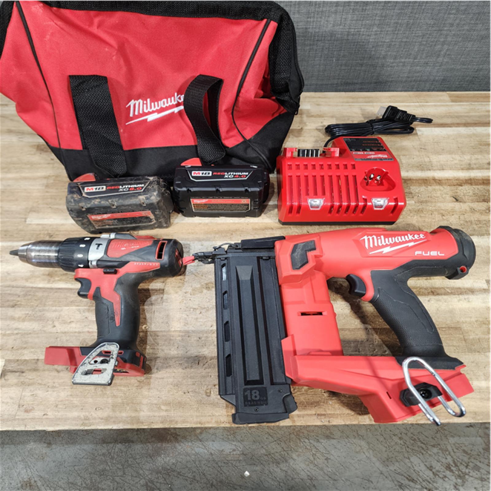 Houston Location AS-IS Milwaukee Drill and Nail Gun and Batteries QTY 2 with Charger