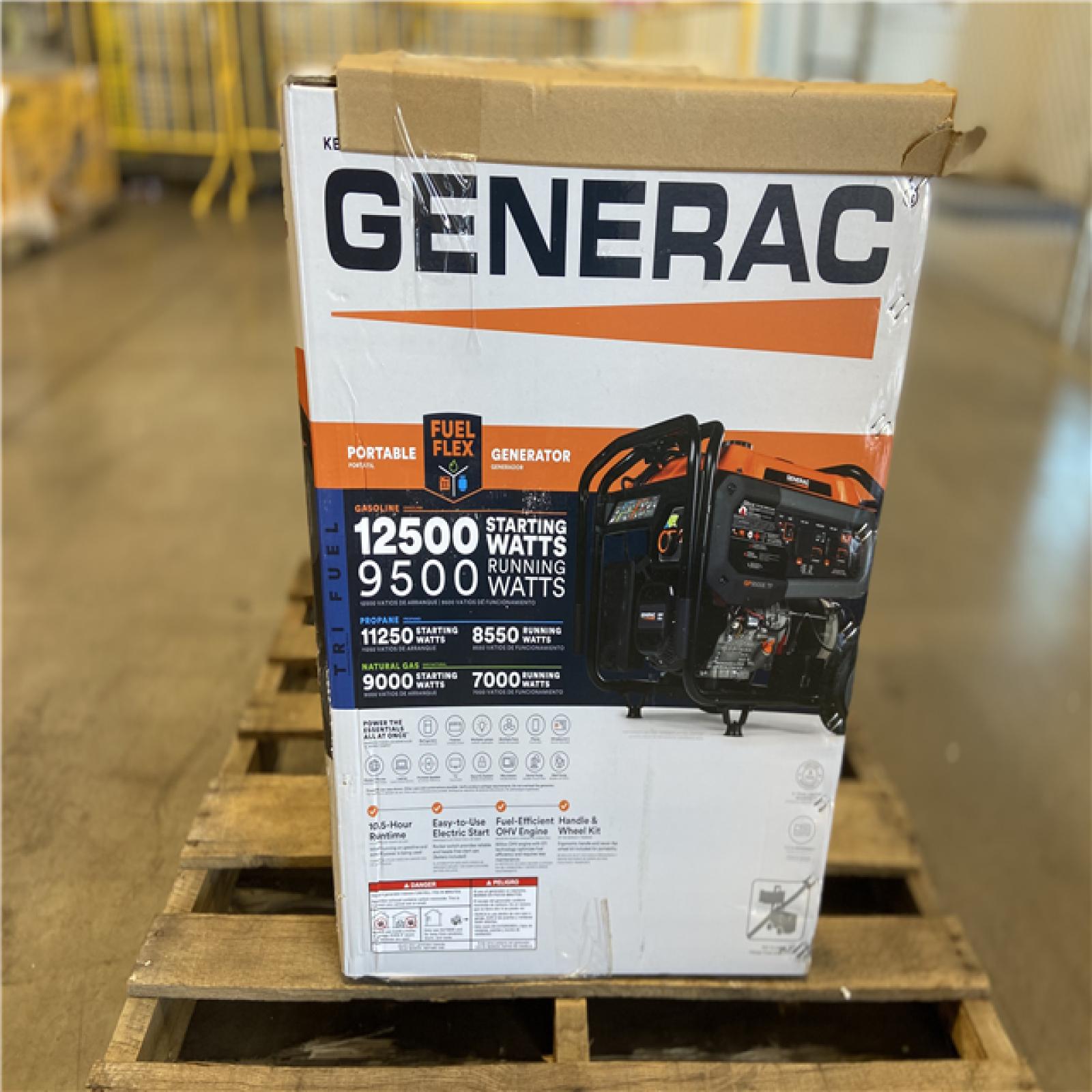 DALLAS LOCATION - Generac 12500/9500-Watt Tri-Fuel Portable Generator, Easy-To-Use Electric Start