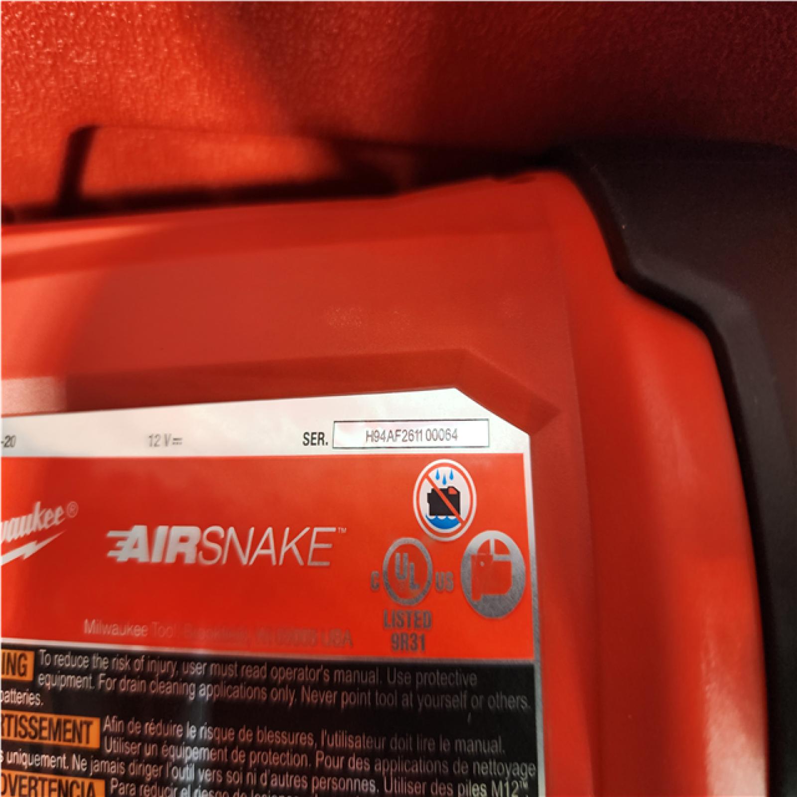 Houston Location AS-IS Milwaukee 12-Volt Lithium-Ion Cordless Drain Cleaning Airsnake Air Gun Kit