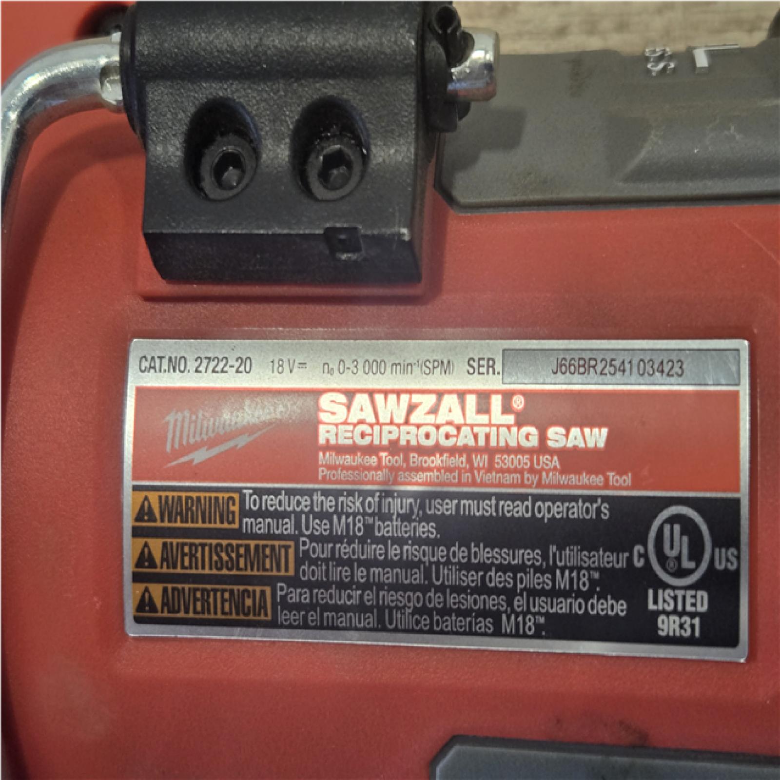 AS-IS Milwaukee FUEL 18V Lithium-Ion Brushless Cordless Super SAWZALL Orbital Reciprocating Saw (Tool-Only)