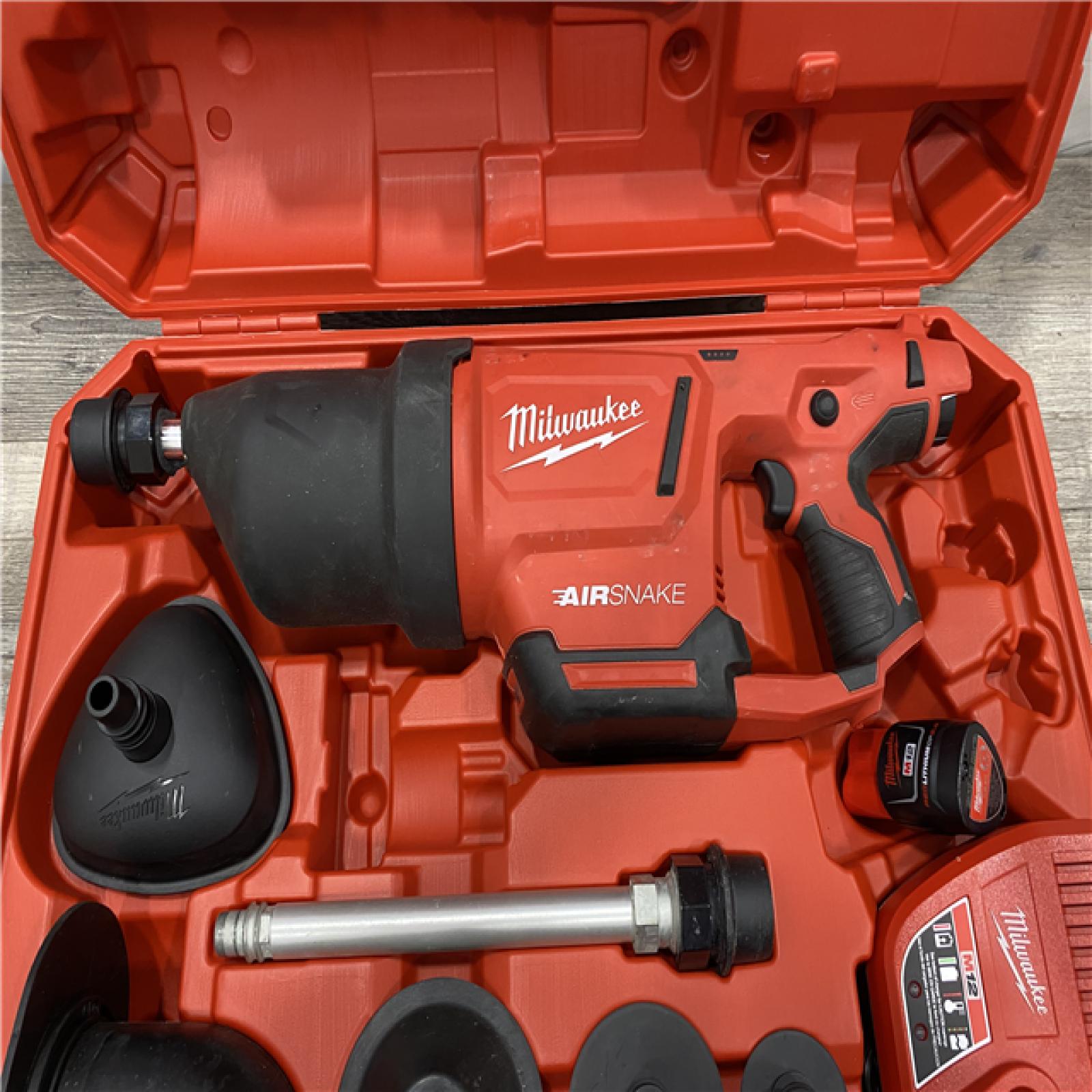 AS-IS Milwaukee 12-Volt Lithium-Ion Cordless Drain Cleaning Airsnake Air Gun Kit