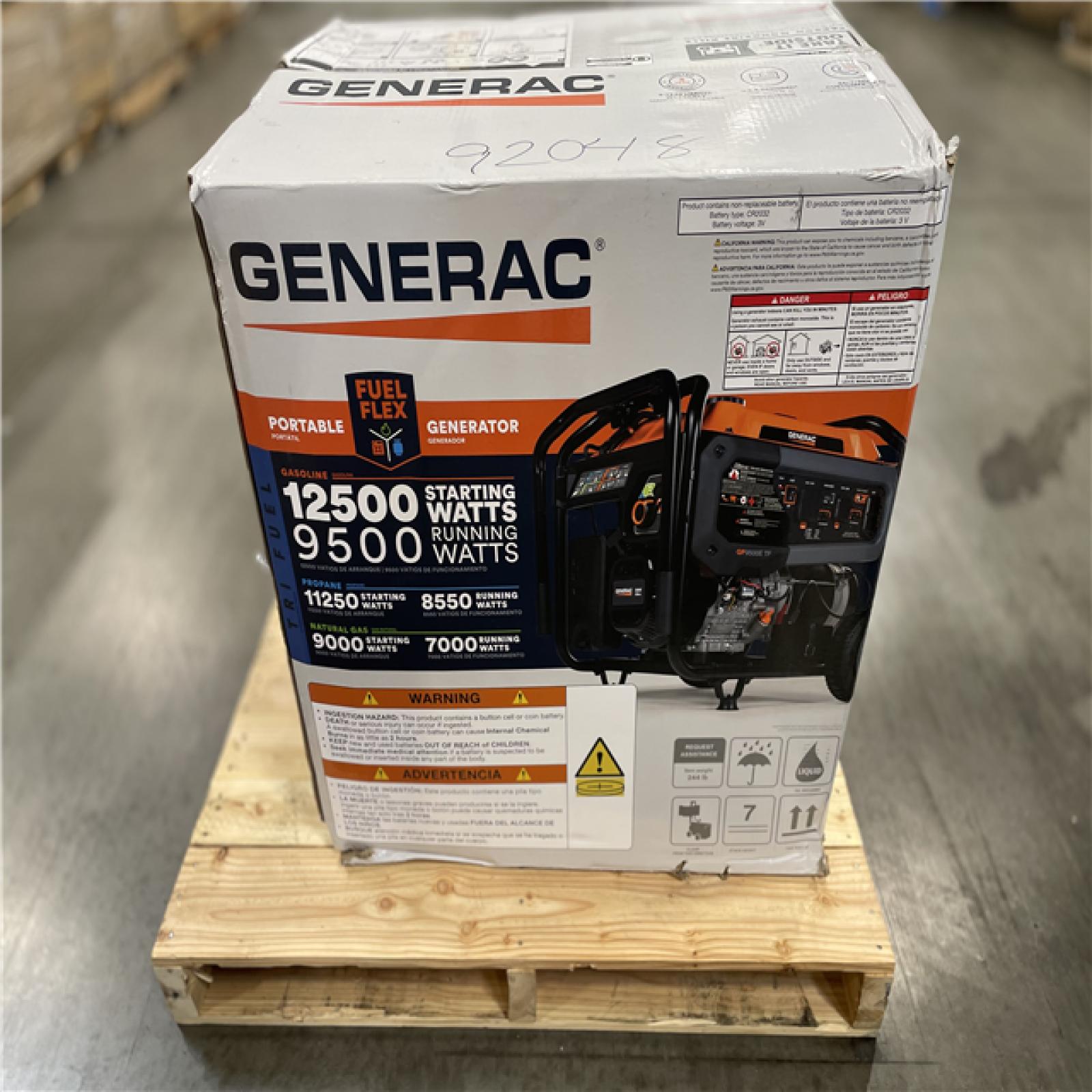 DALLAS LOCATION- GENERAC 12 500/9500-Watt Electric Start Tri Fuel Portable Generator