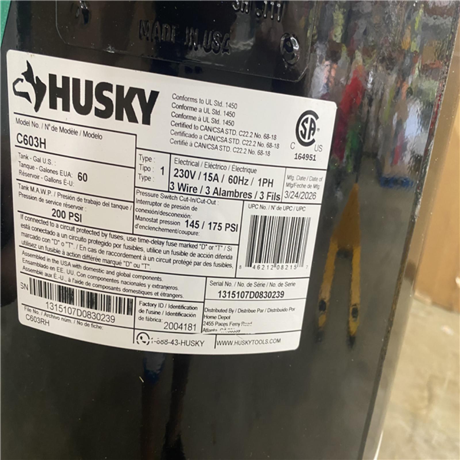 Houston Location - AS-IS Outdoor Power Equipment HUSKY 175 PSI HIGH PERFORMANCE AIR COMPRESSOR