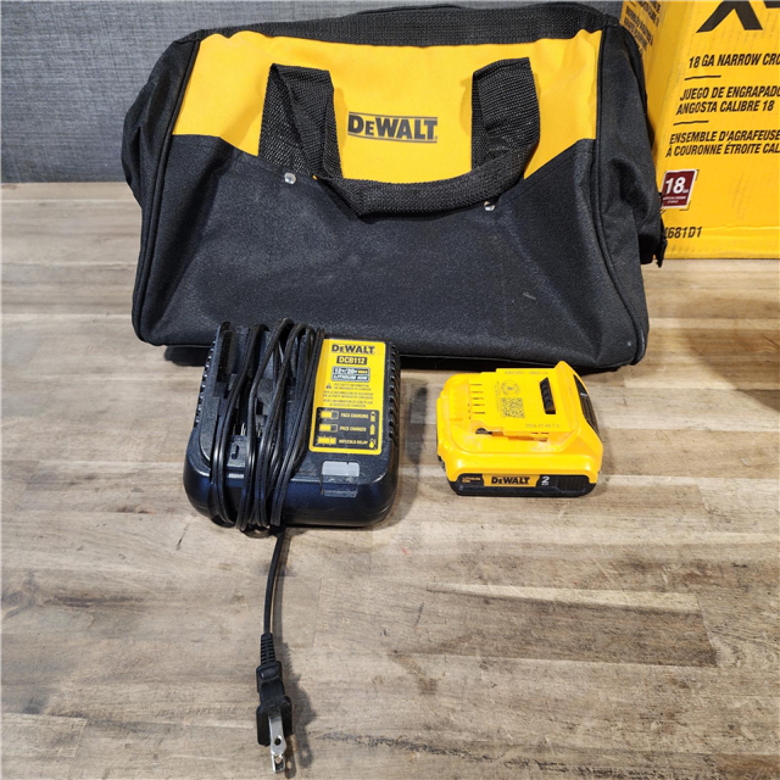 HOUSTON LOCATION - AS-IS DeWALT DCN681D1 20-Volt MAX 18ga Cordless Brushless Narrow Crown Stapler Kit w/ BATTERY & CHARGER