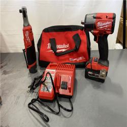 AS-IS - Milwaukee M18 FUEL 18V Cordless Mid Torque 1/2 in. Impact Wrench W/ M12 FUEL 3/8 in. Ratchet & Battery/Charger Combo Kit
