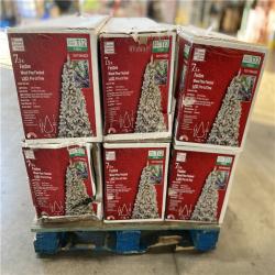 DALLAS LOCATION - Home Accents Holiday 7.5 ft. Festive Mixed Pine Flocked LED Pre-Lit Artificial Christmas Tree T12 - 6 UNITS