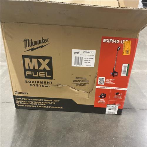 Dallas Location- As-Is Milwaukee - MX FUEL ROCKET Dual Power Compact Tower Light Kit with (1) XC406 Battery Pack and (1) MX Charger Milwaukee - MX FUEL ROCKET Dual Power Compact Tower Light Kit with (1) XC406 Battery Pack and (1) MX Charger Milwaukee