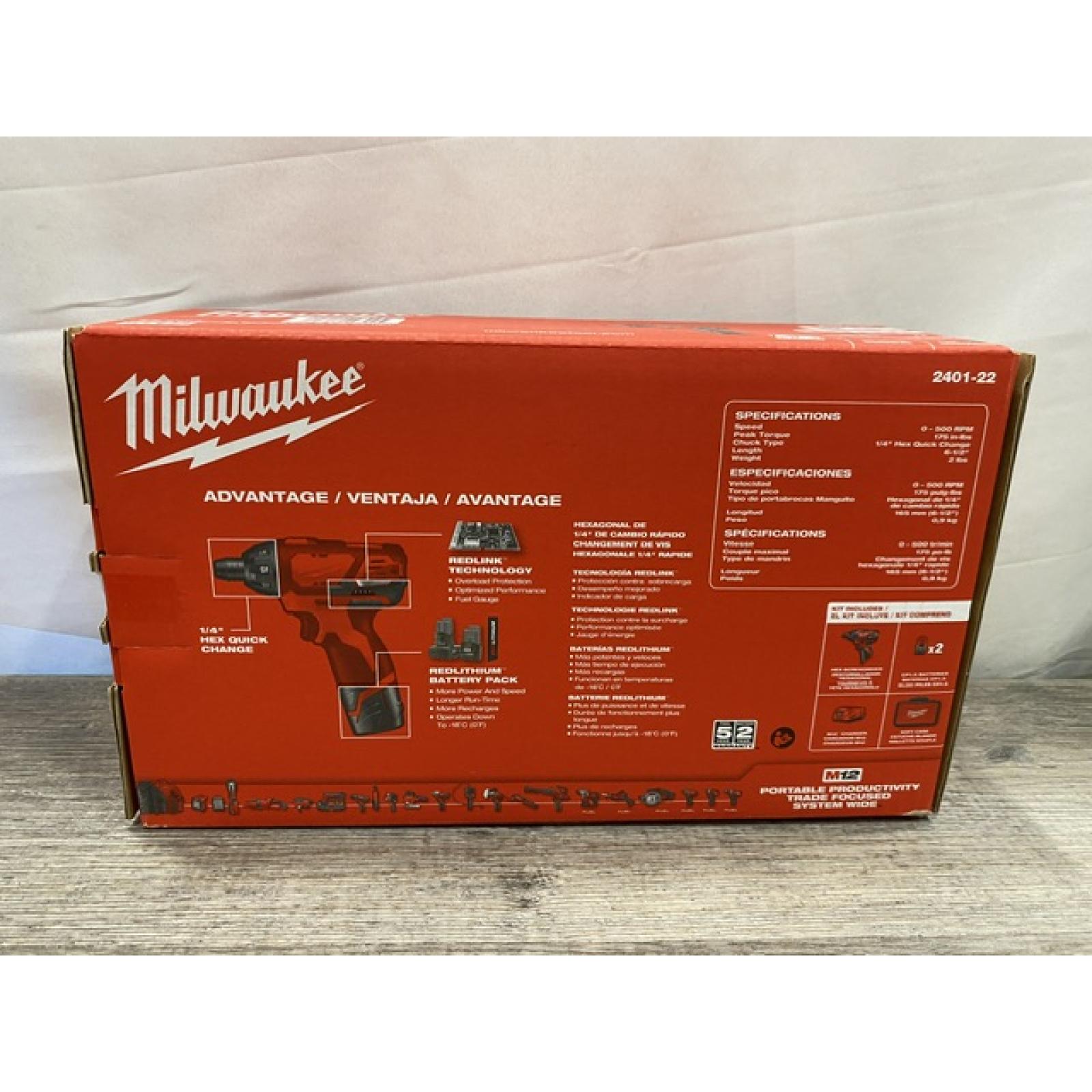 NEW - Milwaukee 12V Lithium-Ion Cordless 1/4 in. Hex Screwdriver Kit